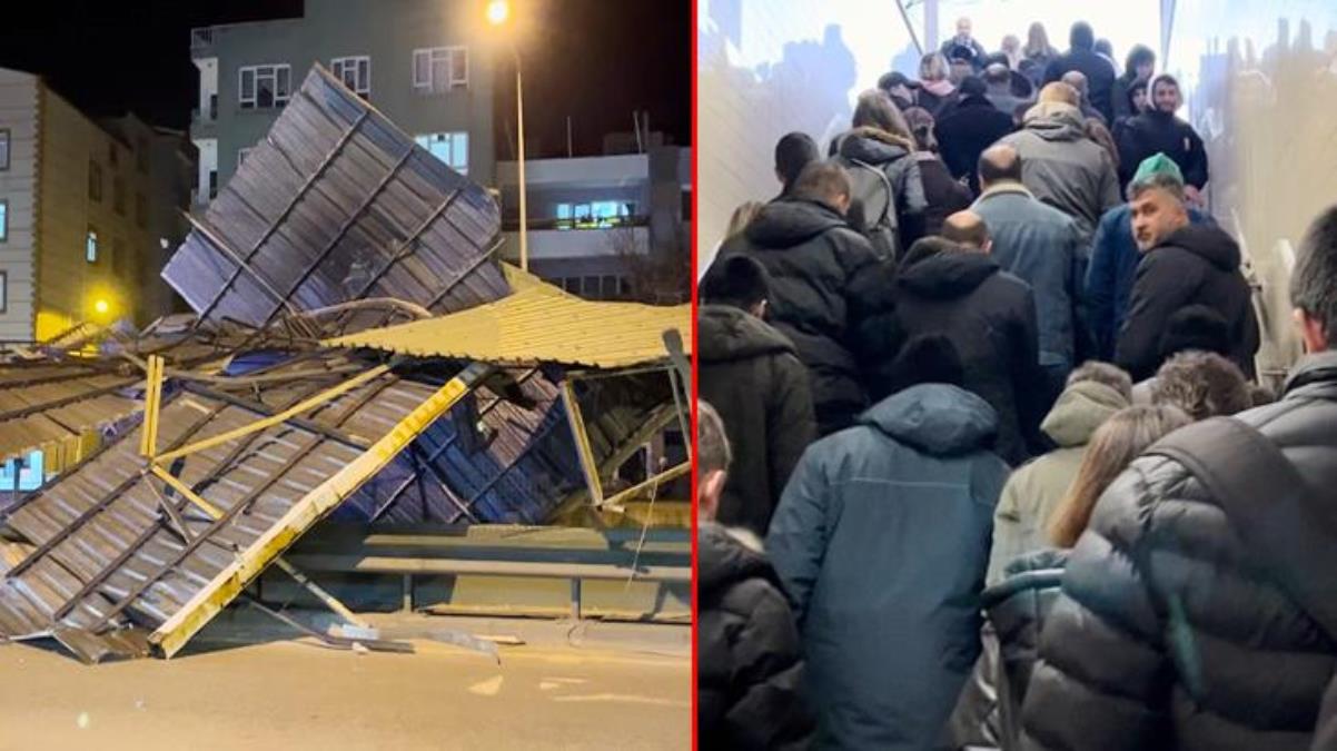 Şiddetli lodos 3 katlı binanın çatısı uçurdu, metro seferleri iptal oldu