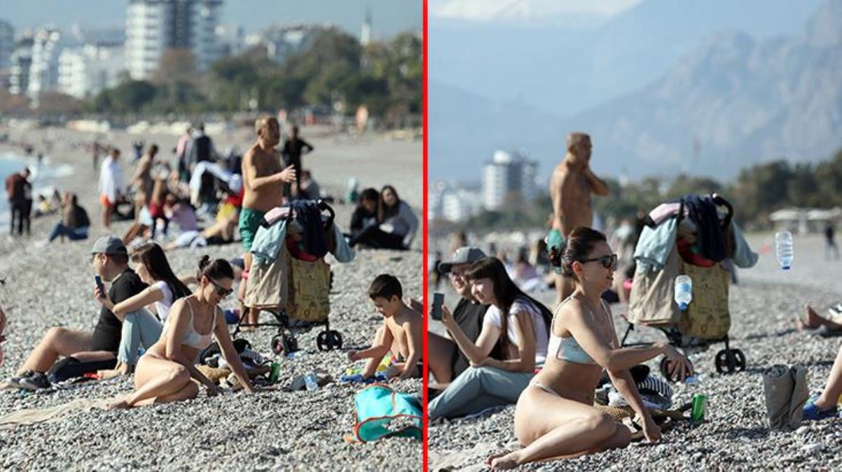 Görüntüler yazı aratmadı! Antalya’da yılın son günü deniz ve güneşin keyfini çıkardılar